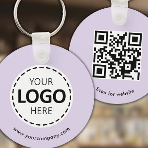 Custom Logo, QR code and Text, Lavender Purple Key Ring