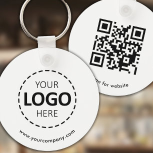 Custom Logo, QR code and Text, White Key Ring