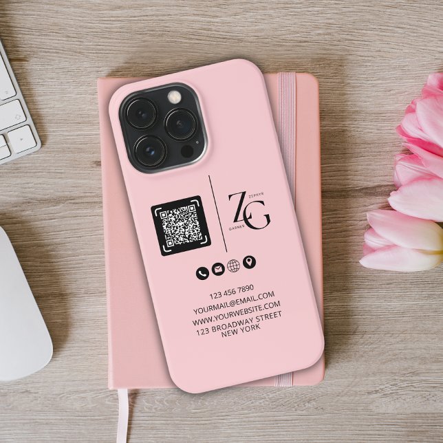 Custom Logo | QR Code Business Pink Background iPhone Case (Creator Uploaded)