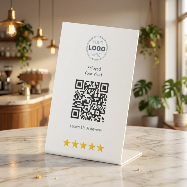 Custom Logo QR Code Business Review Table Tent Pedestal Sign (5-Star Reviews Made Easy! ⭐ Custom QR Code Table Tents)
