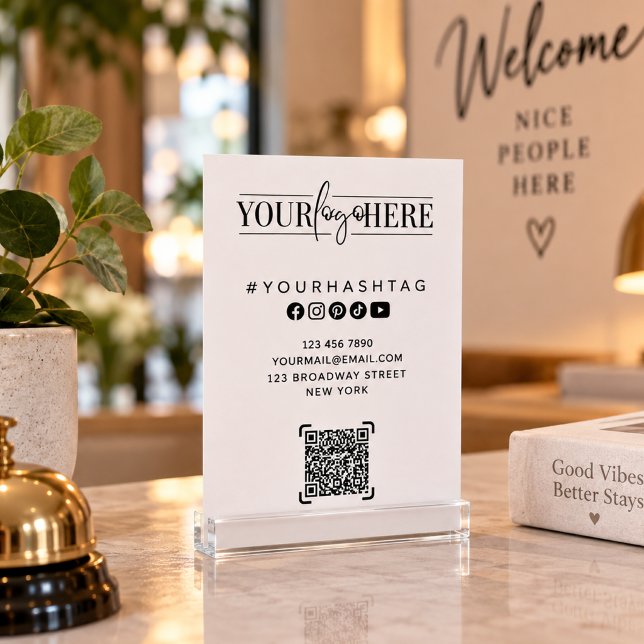 Custom Logo | QR Code Business White Table Card (Creator Uploaded)