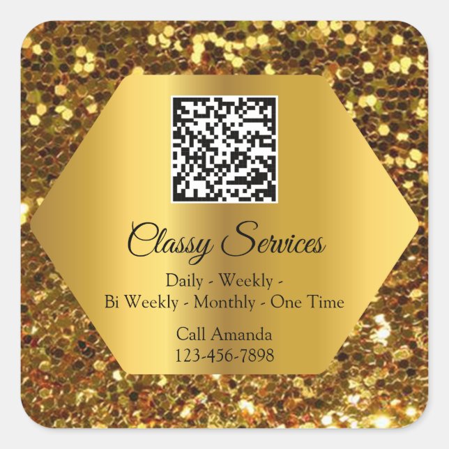 Custom Logo QR Code Gold Frame Name Gold Square Sticker (Front)