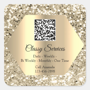 Custom Logo QR Code Gold Frame Name Spark Square Sticker