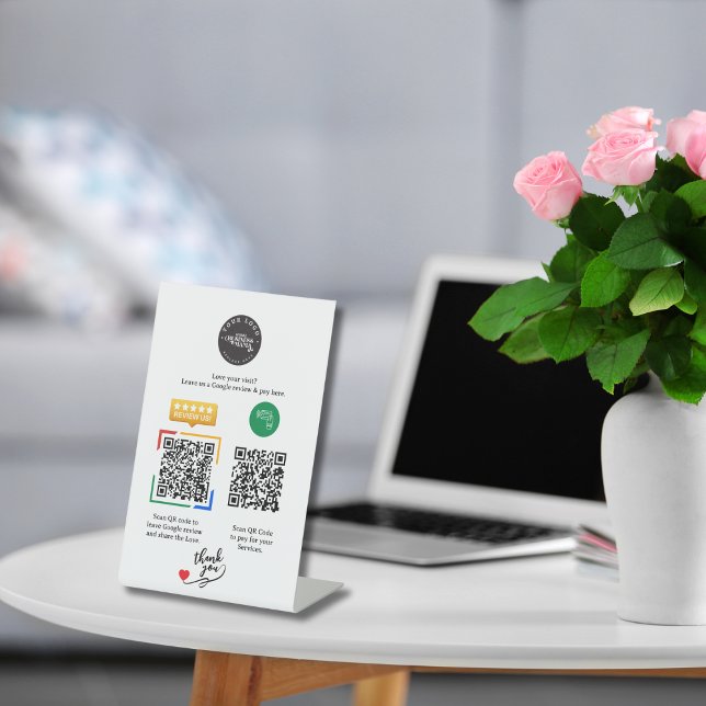 Custom Logo QR Code Google Review Payment Pedestal Sign (Creator Uploaded)