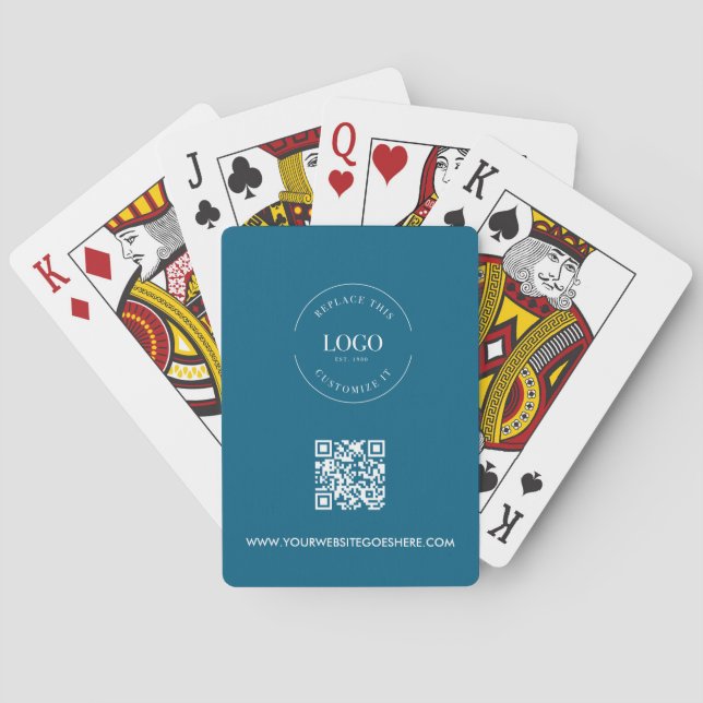 Custom Logo & QR Code Modern Business Blue Playing Cards (Back)
