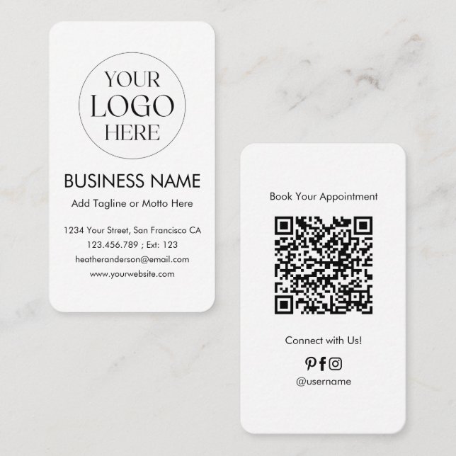 Custom Logo QR Code Modern Minimalist Profesional Business Card (Front/Back)