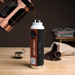Custom Logo Qr Code Name Brown Black Water Bottle