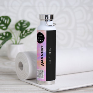 Custom Logo Qr Code Name Holographic Pink Water Bottle