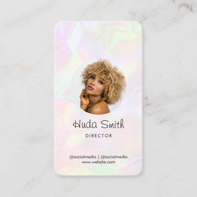 Custom Logo QR Code & Photo Iridescent Holographic Business Card (Front)