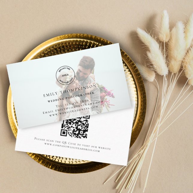 Custom Logo QR Code Photo Wedding Photographer  Business Card (Creator Uploaded)