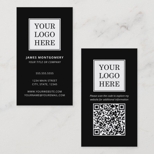 Custom Logo QR Code Professional Black White Business Card (Front/Back)