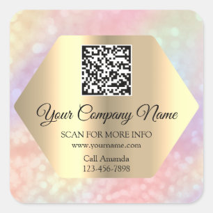 Custom Logo QR Code Promotional Gold Holograph Square Sticker