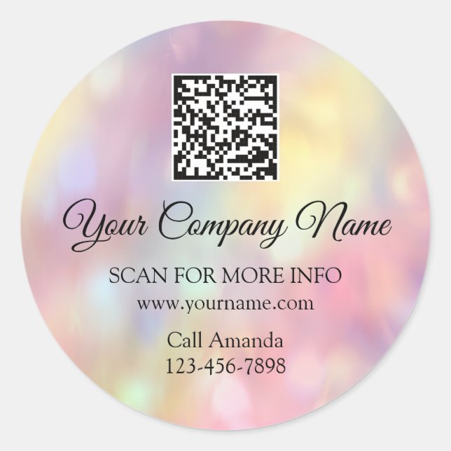 Custom Logo QR Code Promotional Holograph. Rose Classic Round Sticker (Front)