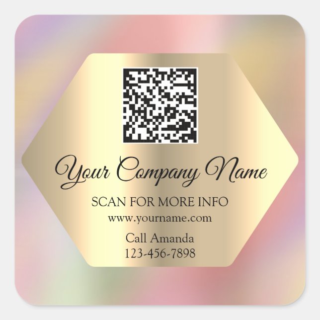 Custom Logo QR Code Promotional Holographic Rose Square Sticker (Front)