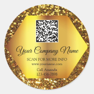 Custom Logo QR Code Promotional Insert Card Gold Classic Round Sticker