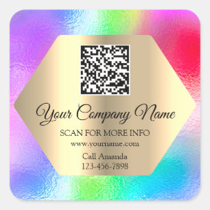 Custom Logo QR Code Promotional Pink Holograph  Square Sticker