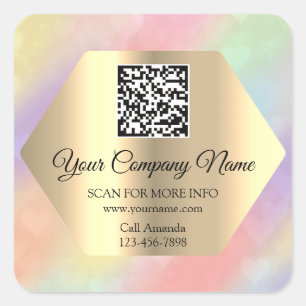 Custom Logo QR Code Promotional Rose Holographic Square Sticker
