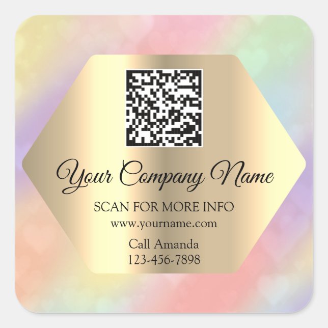 Custom Logo QR Code Promotional Rose Holographic  Square Sticker (Front)