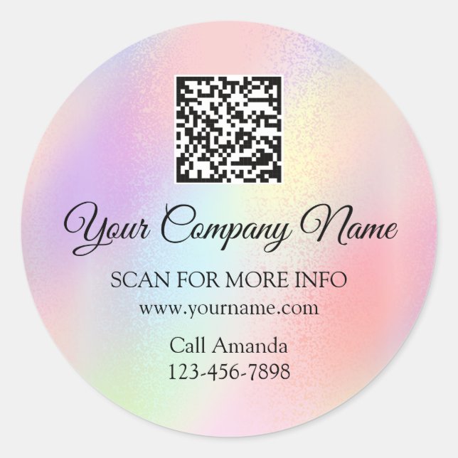 Custom Logo QR Code Promotional Shop Holographic Classic Round Sticker (Front)