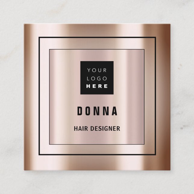 Custom Logo QR CODE Rose Gold Framed Conuslting Square Business Card (Front)