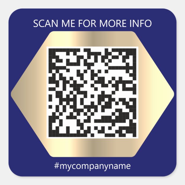 Custom Logo QR Code Scan Me Name Blue Navy Square Sticker (Front)