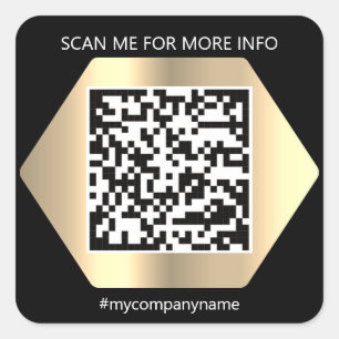 Custom Logo QR Code Scan Me Name Gold Black Square Sticker