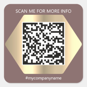 Custom Logo QR Code Scan Me Name Gold  Square Sticker