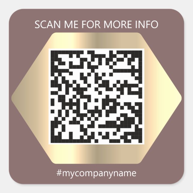 Custom Logo QR Code Scan Me Name Gold  Square Sticker (Front)
