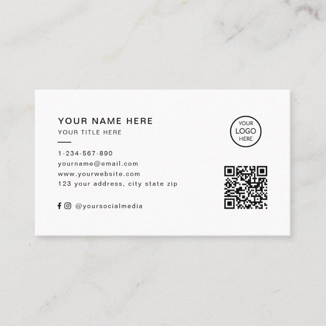 Custom Logo QR Code Social Media Professional  Business Card (Front)