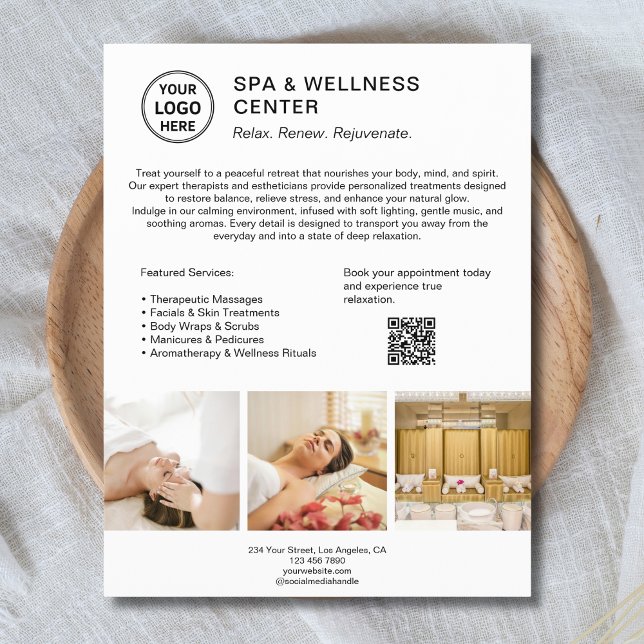 Custom Logo QR Code Spa Wellness Centre Business Flyer (Custom Logo QR Code Spa Wellness Center Business Flyer)
