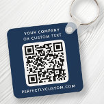 Custom logo QR code text double sided dark blue Key Ring<br><div class="desc">Double sided keychain with your custom logo,  QR code and custom text on a dark blue or custom colour background. Change fonts and font colours,  move and resize elements with the design tool.</div>