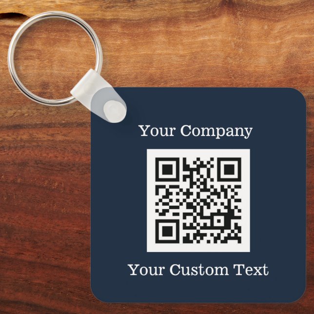 Custom Logo QR Code Text Navy Blue Company Key Ring (Front)