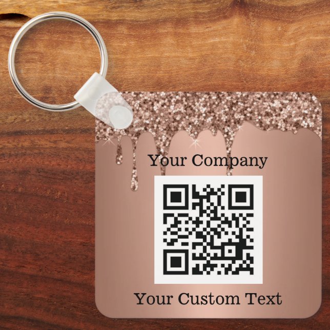 Custom Logo QR Code Text Pink Company Key Ring (Front)