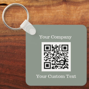 Custom Logo QR Code Text Sage Green Company Key Ring