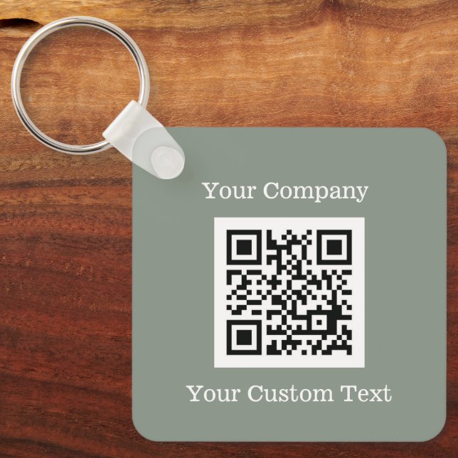 Custom Logo QR Code Text Sage Green Company Key Ring (Front)