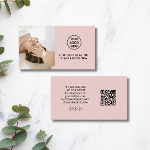 Custom Logo QR Pink Holistic Health Therapist   Business Card