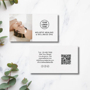 Custom Logo QR White Holistic Health Therapist Business Card