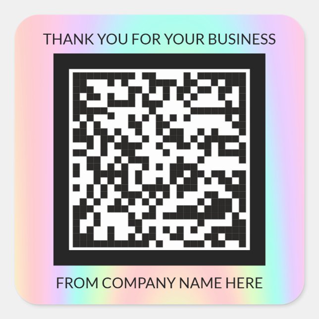 Custom Logo  QRCode Name Thank You Holograph Name Square Sticker (Front)