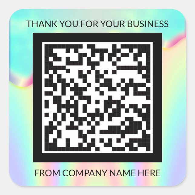 Custom Logo  QRCode Name Thank You Holographic Square Sticker (Front)