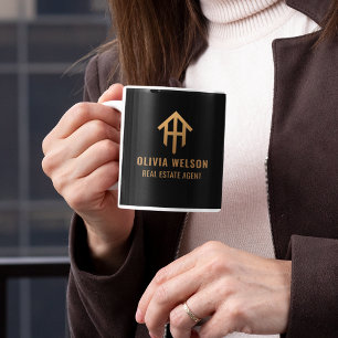 Custom Logo Real Estate Agent Gold & Black Chic Mug