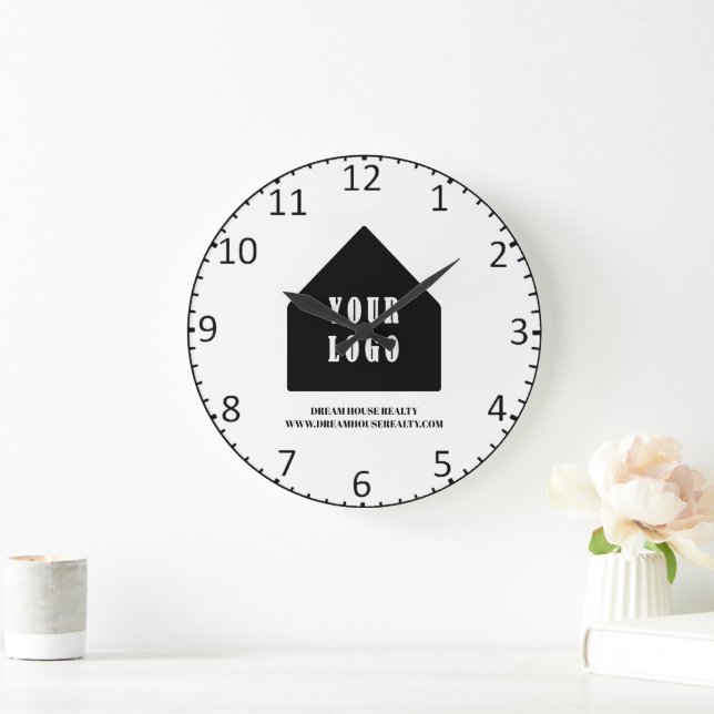 Custom Logo Real Estate Agent Realtor Office Large Clock (Home)