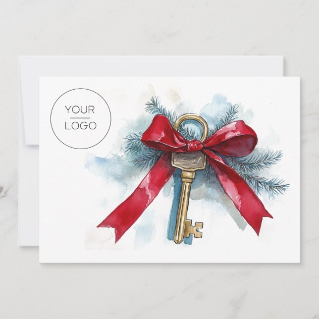 Custom Logo Real Estate Team Photo Christmas  Holiday Card (Front)