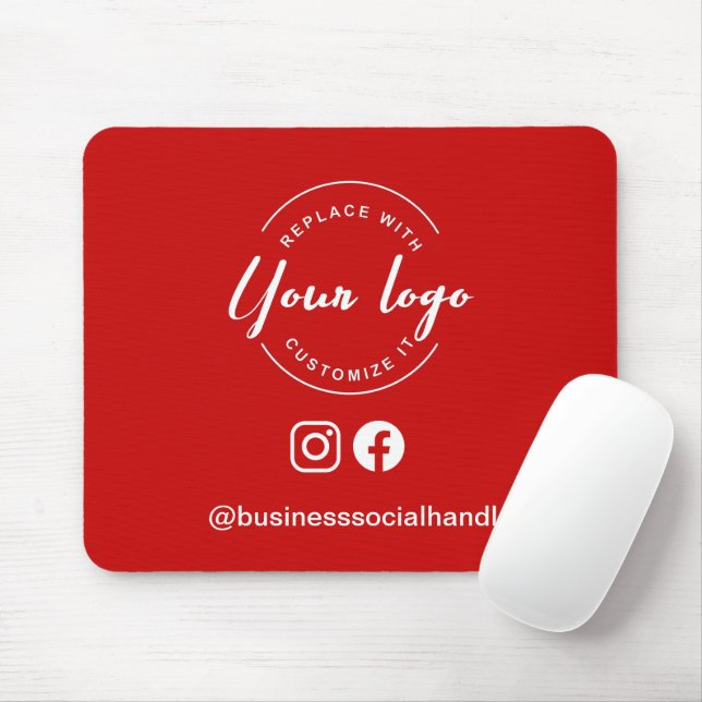 Custom Logo Red Business Branding social handle Mouse Mat (With Mouse)