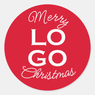Custom Logo Red Merry Christmas Classic Round Sticker