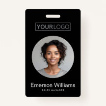Custom logo round photo black employee name id