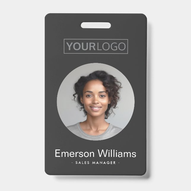 Custom logo round photo dark grey employee name id badge (Front)