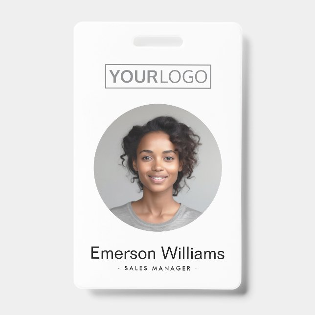 Custom logo round photo white employee name id badge (Front)