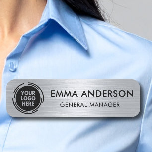 Custom Logo Safety Pin or Magnetic Faux Silver Name Tag