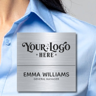 Custom Logo Safety Pin or Magnetic Faux Silver Name Tag