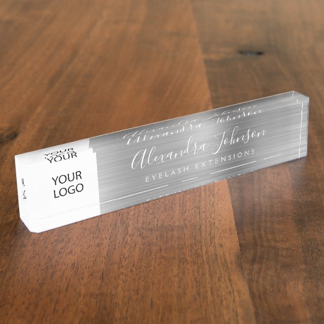 Custom Logo Silver Lashes Eyelash Extensions Nameplate (Side)